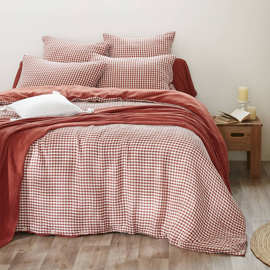 Terracotta gingham muslin duvet cover