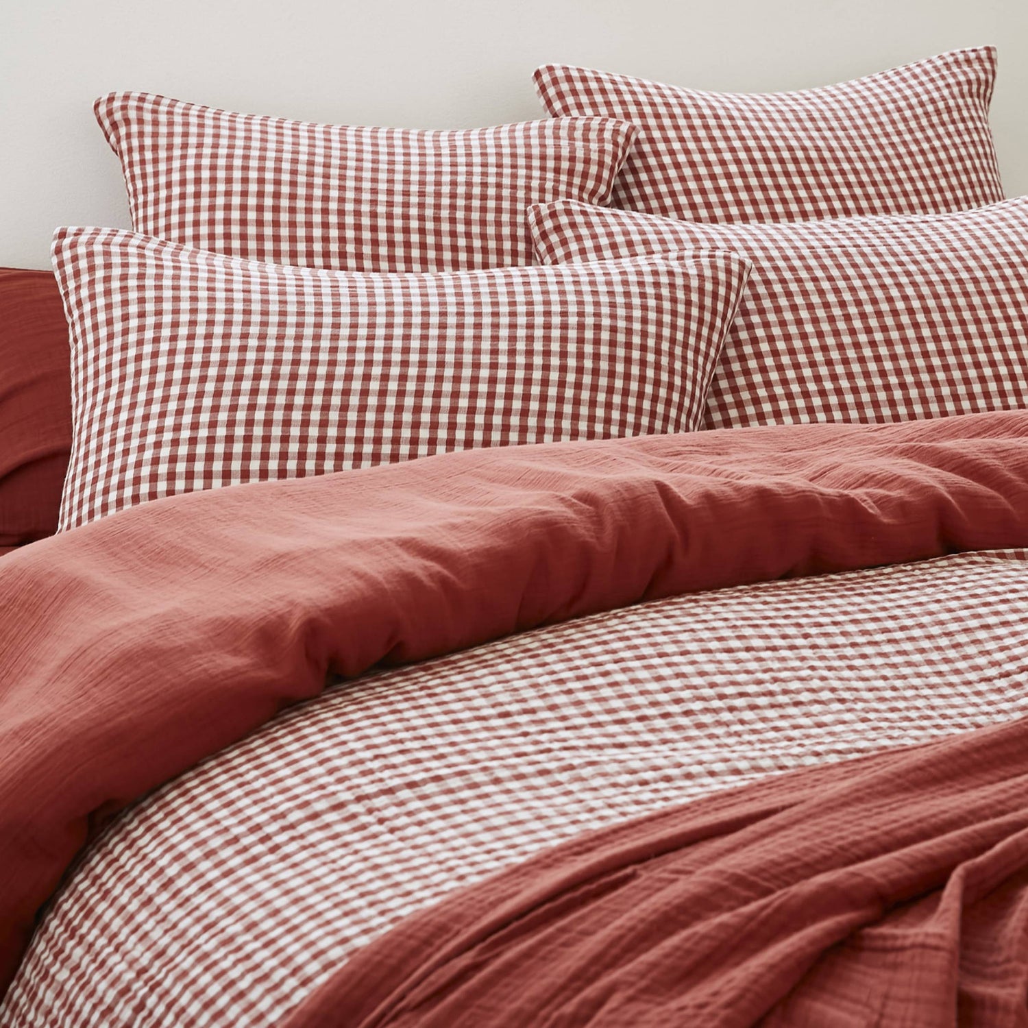 Terracotta gingham muslin duvet cover