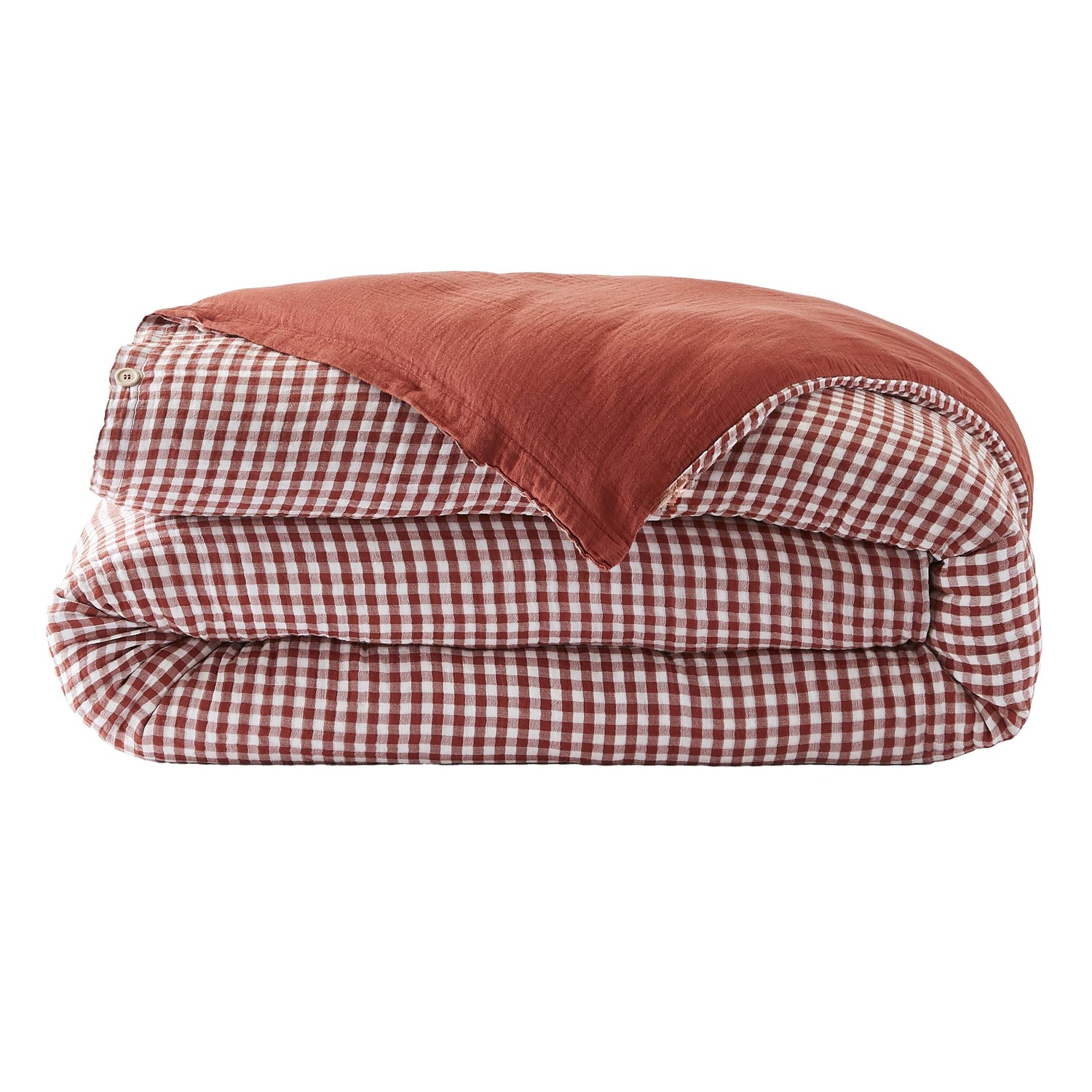 Terracotta gingham muslin duvet cover