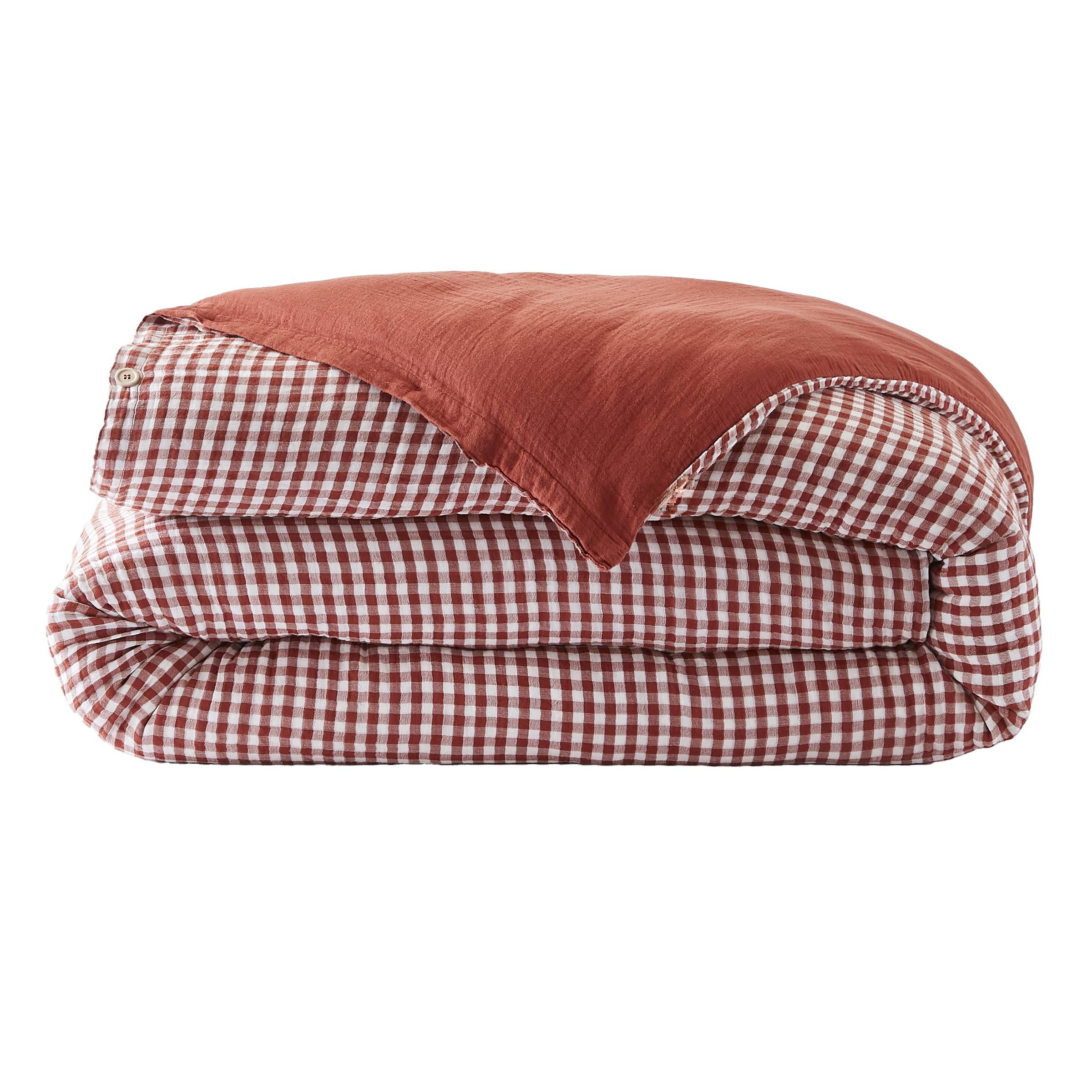 Terracotta gingham muslin duvet cover
