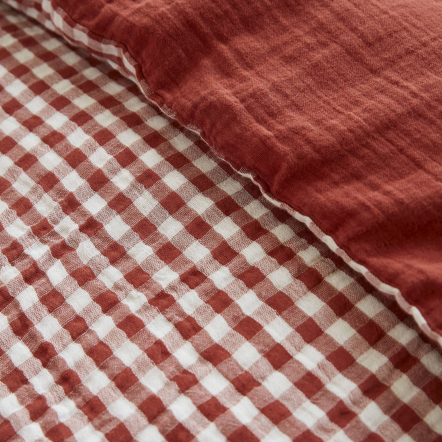 Terracotta gingham muslin duvet cover