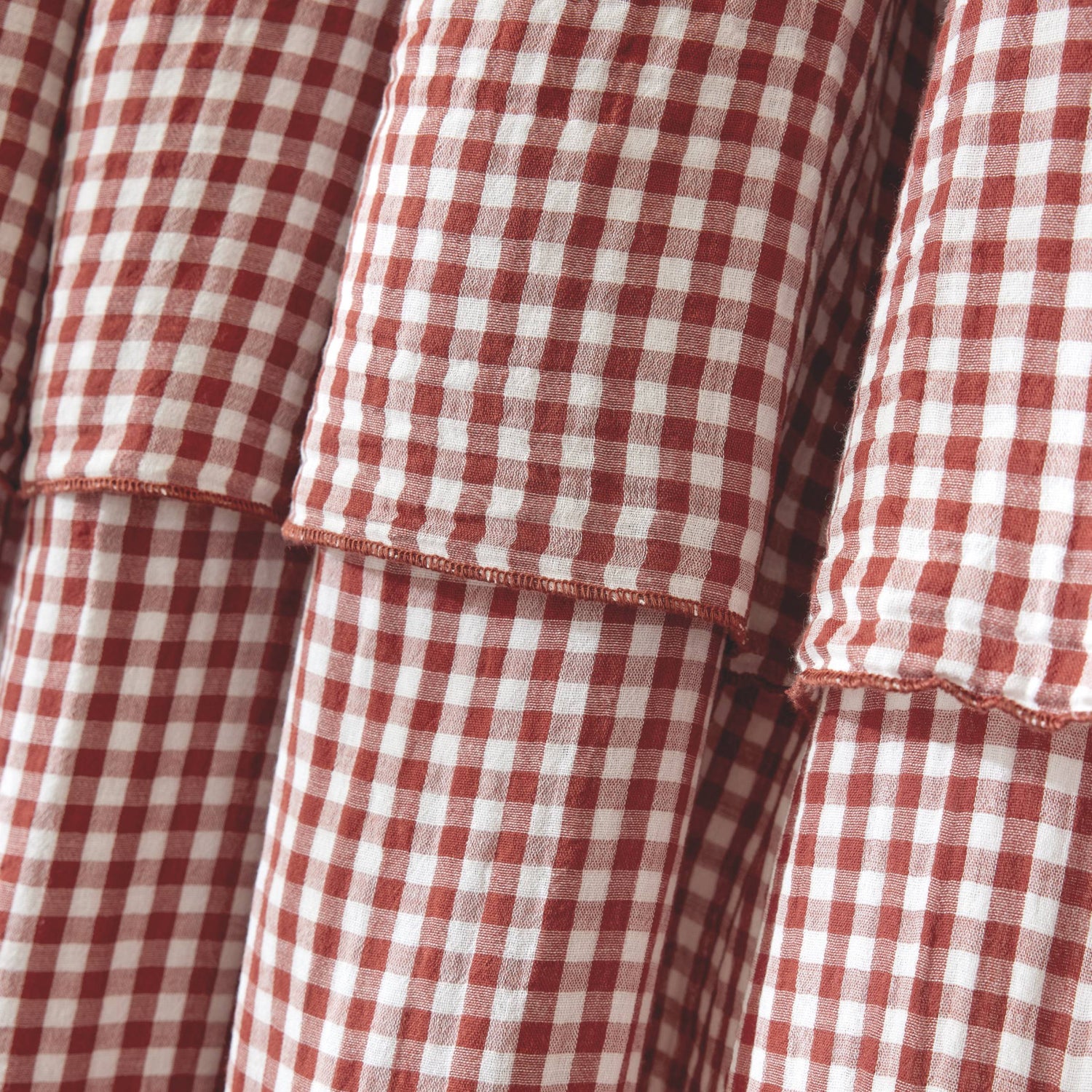 Terracotta gingham adjustable muslin curtain