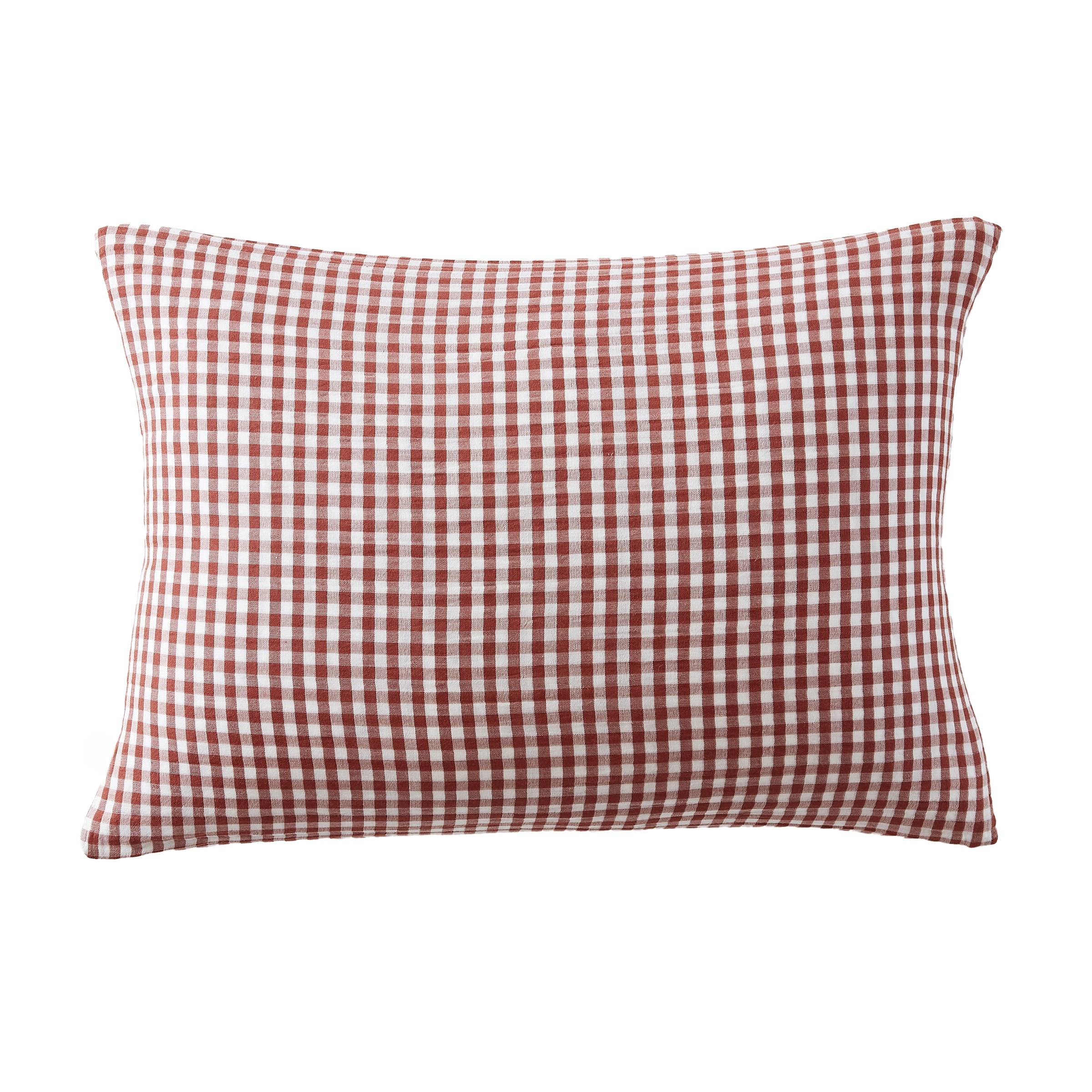 Terracotta gingham muslin pillowcase